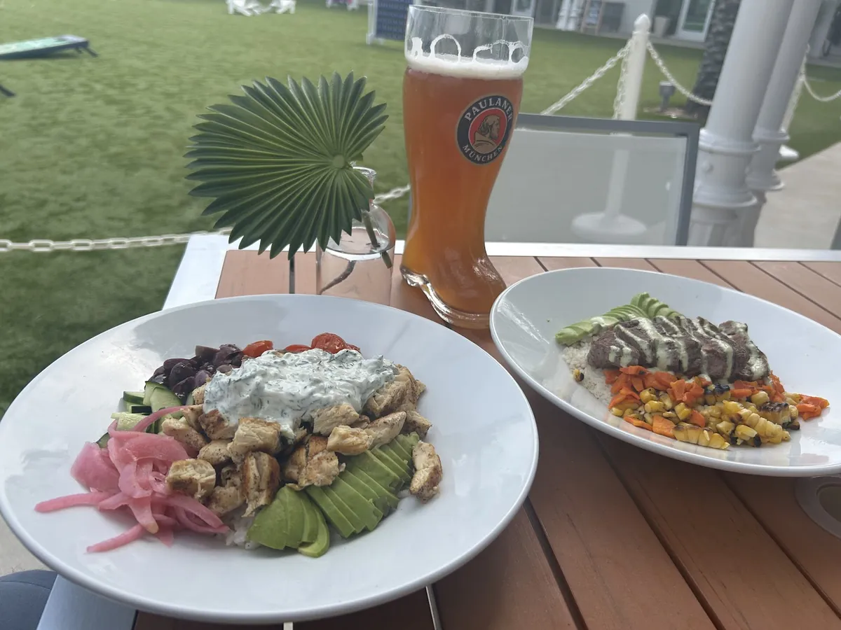 A Bavarian wheat beer on the patio at Tee Off at The Wharf