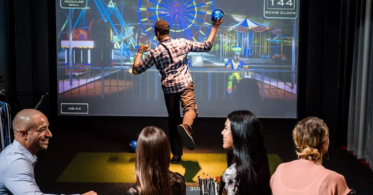 Dodgeball on the simulator screen at Tee Off at The Wharf