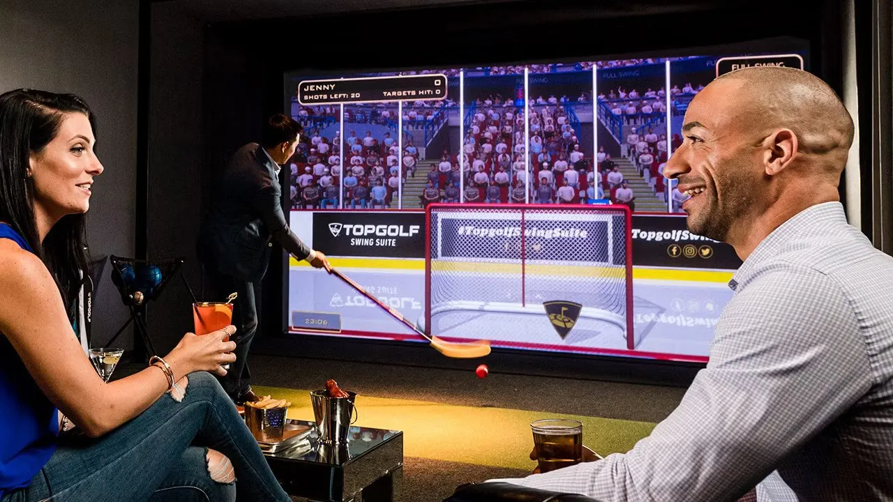 Hockey on the simulator screen at Tee Off at The Wharf